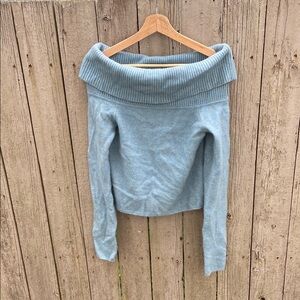 Babaton Baby Blue Off-the-Shoulder Sweater with Cowl Neck